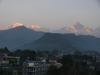 Himalayan sunrise from the hotel roof in Pokhara