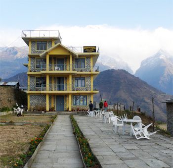 The welcome sight of our hotel at the end of the long trek